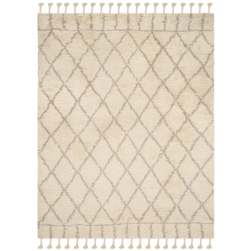 Aderonke Hand Tufted Wool/Cotton Geometric Rug in Beige, Rectangle 9' x 12'