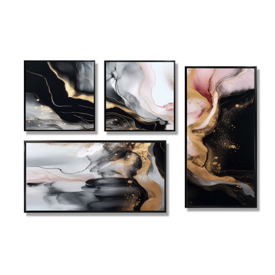Marbre noir doré I - art mural noir 4 pièces