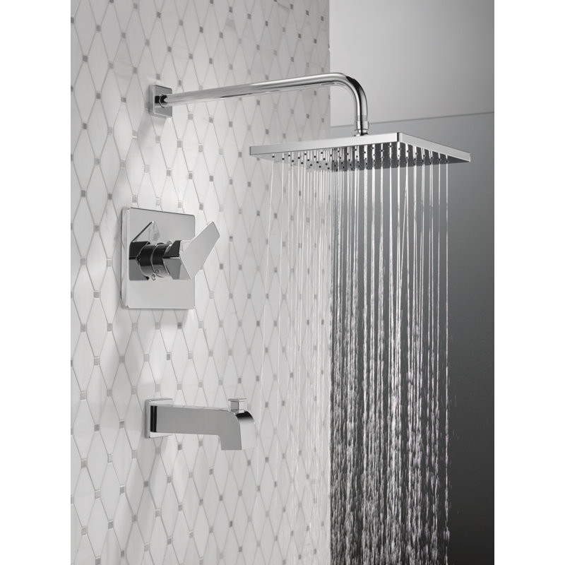 Ensemble de robinet de baignoire et de douche à pluie carré Modern 14 Series, ensemble de pomme de douche et poignée chromées, ensemble de garniture de valve, 10 pouces, chrome (valve non incluse)