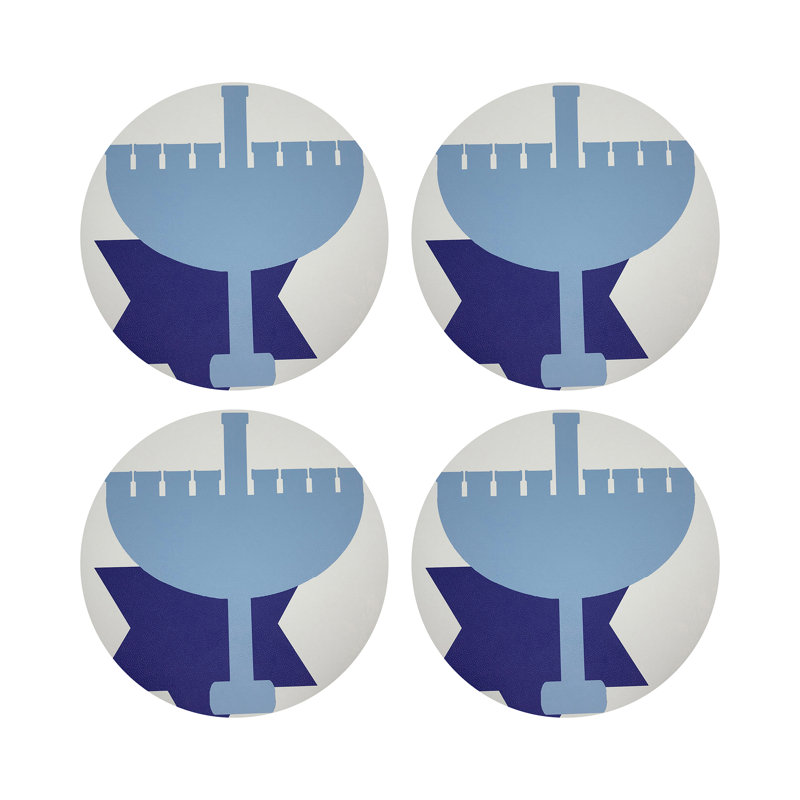 Menorah Vegan Leather Round Coasters