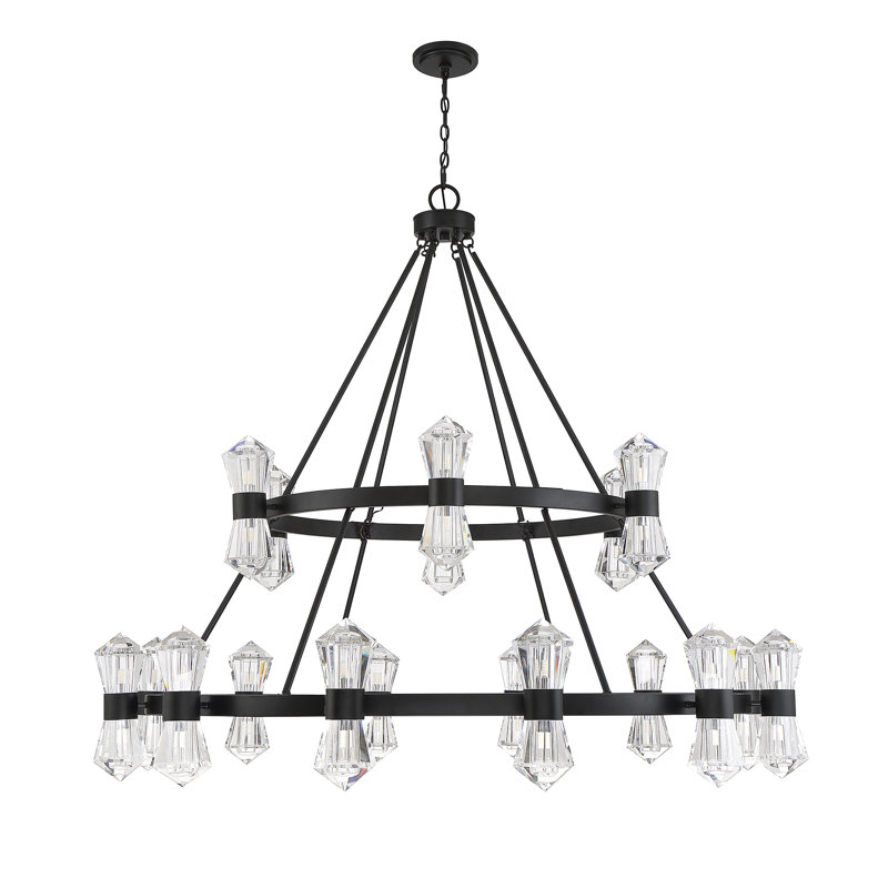 Modern Matte Black 36-Light Crystal Empire Chandelier