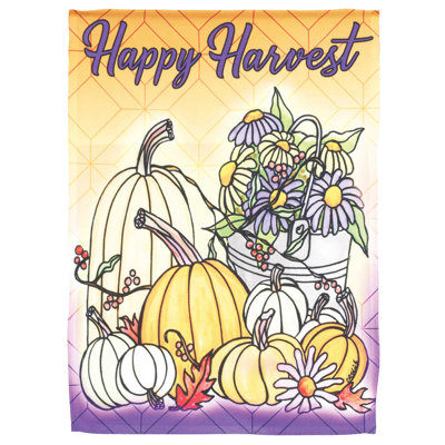 Drapeau de jardin en polyester 18 po x 13 po Happy Harvest