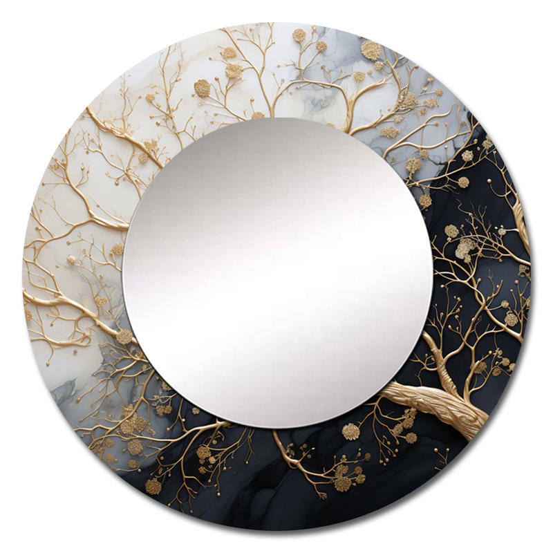Miroir rond doré Golden Tree Tree Luminous Tangle III - Trees, 23 po x 23 po