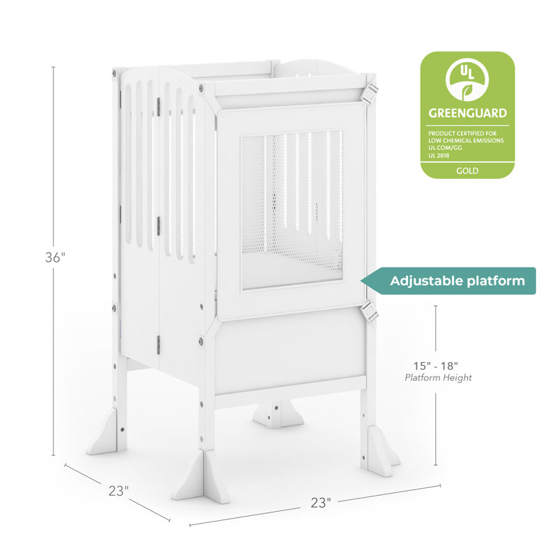 White Foldable Wooden Kitchen Helper Step Stool