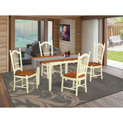 5 Piece Dining Set Includes a Rectangle Dining Table with Butterfly Leaf and 4 Kitchen Chairs, Buttermilk & Cherry