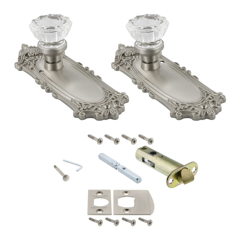 Victorian Plate with Crystal Door Knob, 2-3/8”, Satin Nickel