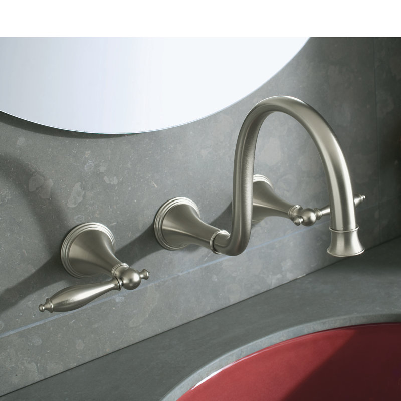 Finial Wall Mounted Bathroom Faucet, Nickel brossé éclatant