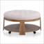 Ottoman Transitional Deep Button Tufted with Open Shelf | Walnut Brown/Beige | Solid Wood