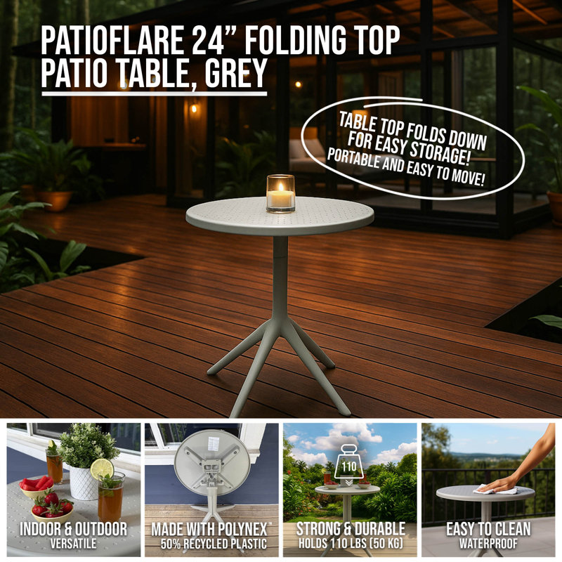 Patioflare 24IN Folding Top Patio Table, Grey