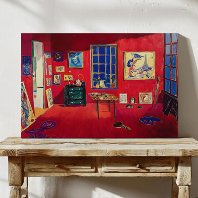 The Red Studio Art Print - reproduction abstraite de peinture à l'huile abstraite, décoration murale moderne Mid-Century pour le salon ou la galerie