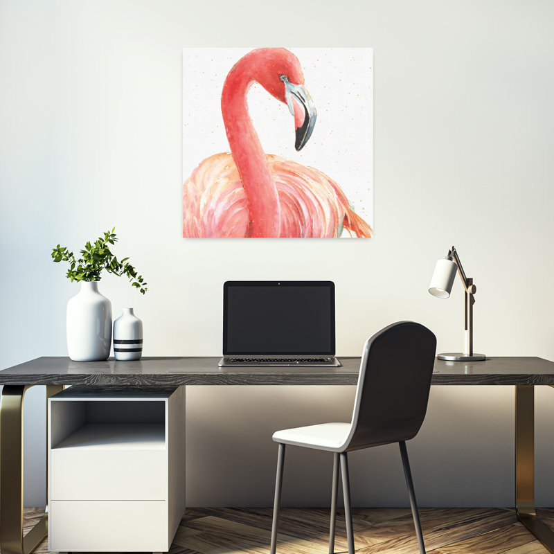 Gracieusement rose II oiseau flamant rose, art tropical, H 18 po x l 18 po
