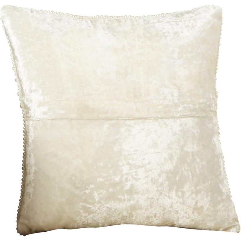 Ivory Embroidered Square Throw Pillow with Pearl Accents