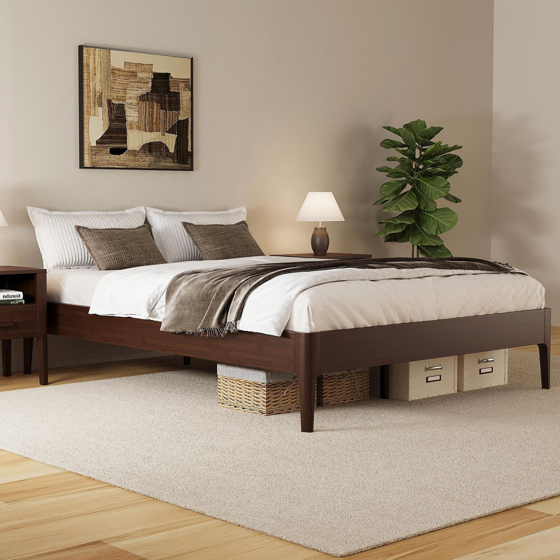 15 Inch High Full Size Solid Dry Bamboo Wood Platform Bed Frame, With Wood Slat Metal Support, Modern & Minimalist Style, No Box Spring Needed, Easy Assembly, Chocolate