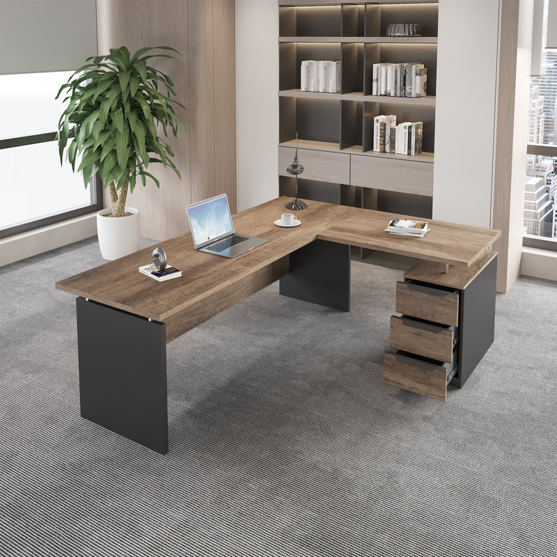 63In L-Shaped Executive Desk With Drawers Cable Management Modern Office Desk Reversible Left/Right Return Home Workstation