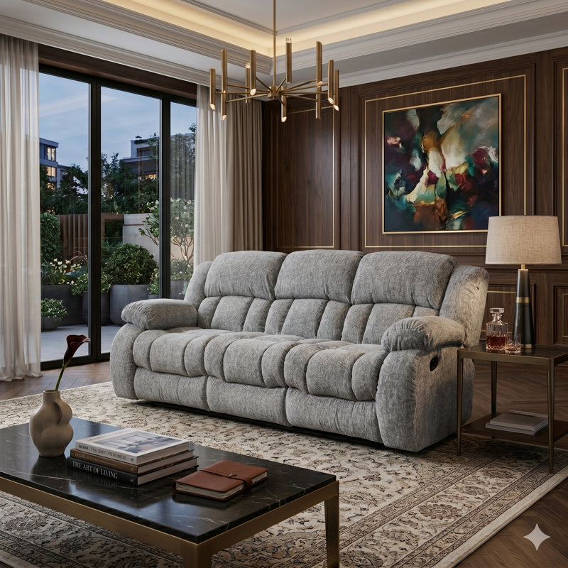 Grovetown 88'' Pillow Top Arm Reclining Sofa, Gray 100% Polyester