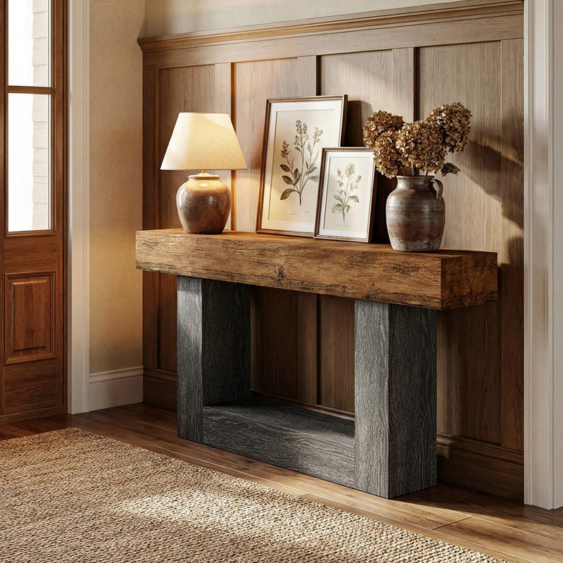63" Narrow Console Table, 2-Tier Entryway Sofa Table, 11.8" Depth, 260 Lb Capacity, Easy 15-Min Assembly, Brown/Gray