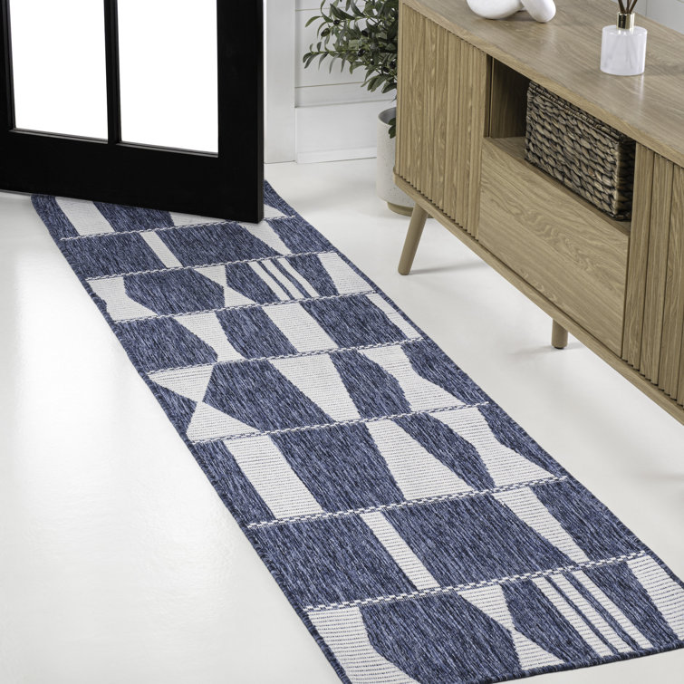 Olesia Modern Geometric Abstract Two-Tone Navy/Cream Indoor/Outdoor Rug