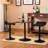 Dining Area Adjustable Height Bar Table With Black Square Top And 2 Swivel Leather Rotating Stool Units For Office