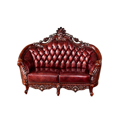 European Style Villa Neoclassical Leather Sofa 72.4'' Leather Loveseat