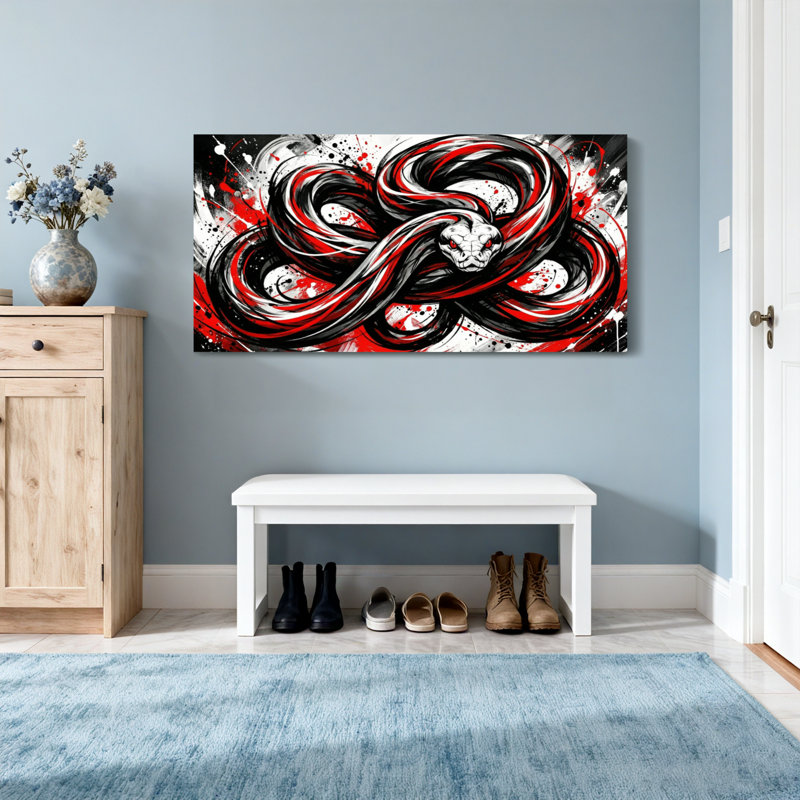 Animals Red Black White Snake Art Abstract Pattern Print, 20" H x 40" W
