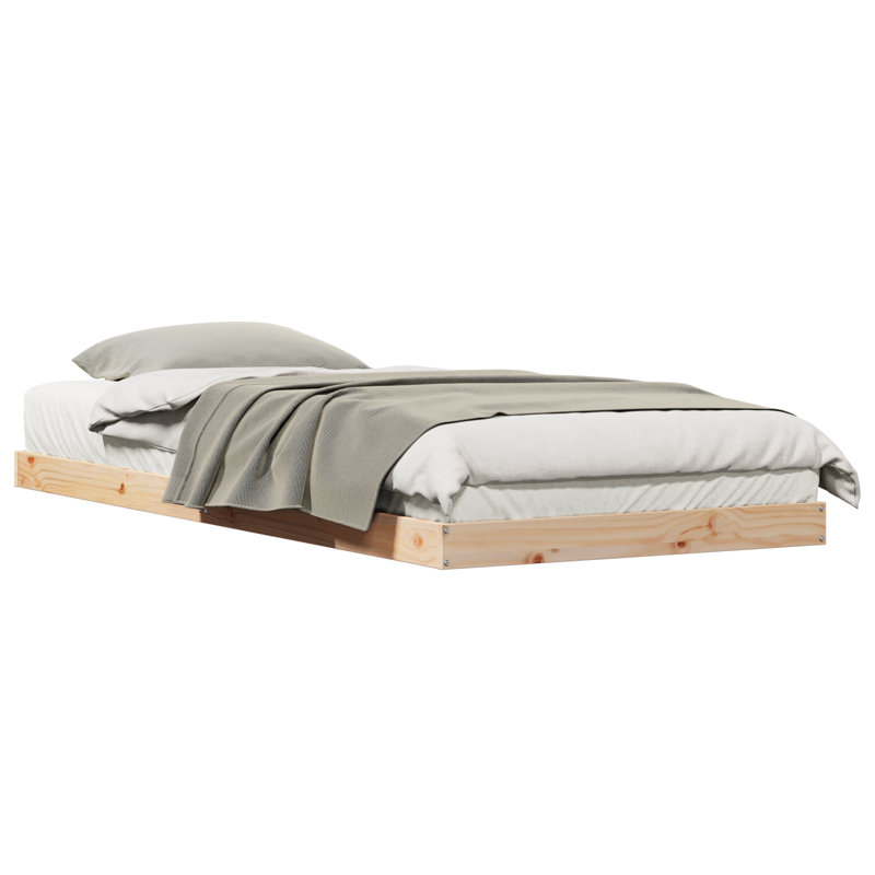 Floor Bed Frame Solid Pine Wood, European Single (90 x 200 cm), Natural