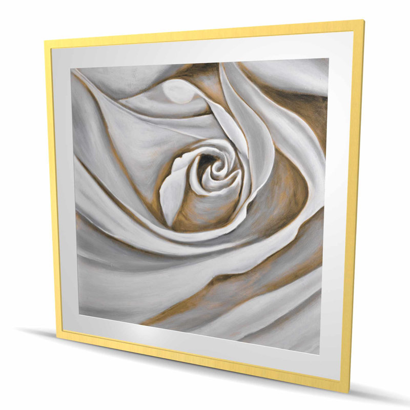 Gros plan sur une rose blanche - fleurs contemporaines, impression encadrée