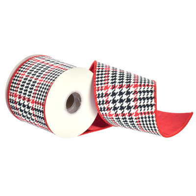 Vickerman 4" Red Houndstooth Plaid Ribbon.