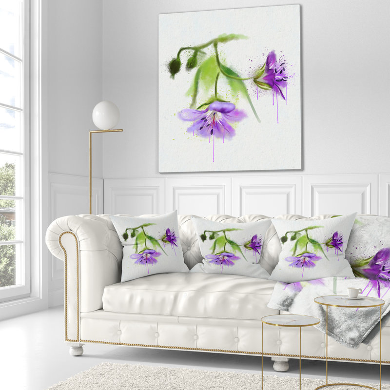 Belles fleurs bleues avec tige - coussin à imprimé floral, 18 po x 18 po, Coussin décoratif