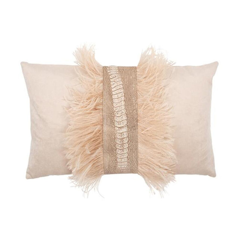 Velvet Lumbar Pillow w/ Feather Trim, Wheat
