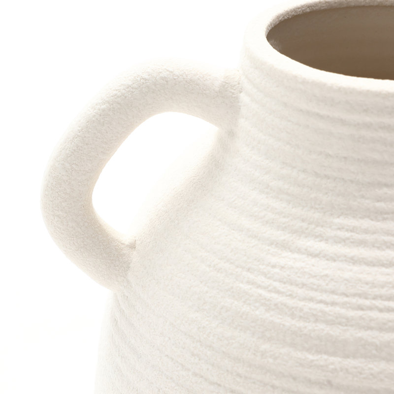 10.2'' H Boho White Ceramic Vase with Handles