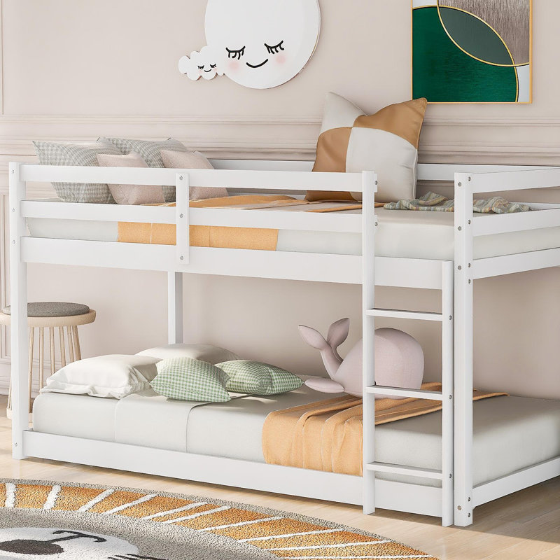 Lit superposé simple au-dessus d'un lit simple avec échelle, Blanc