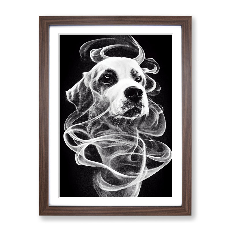 Smokey Dog - Single Picture Frame Print, 46cm H x 34cm W x 2cm D, Walnut