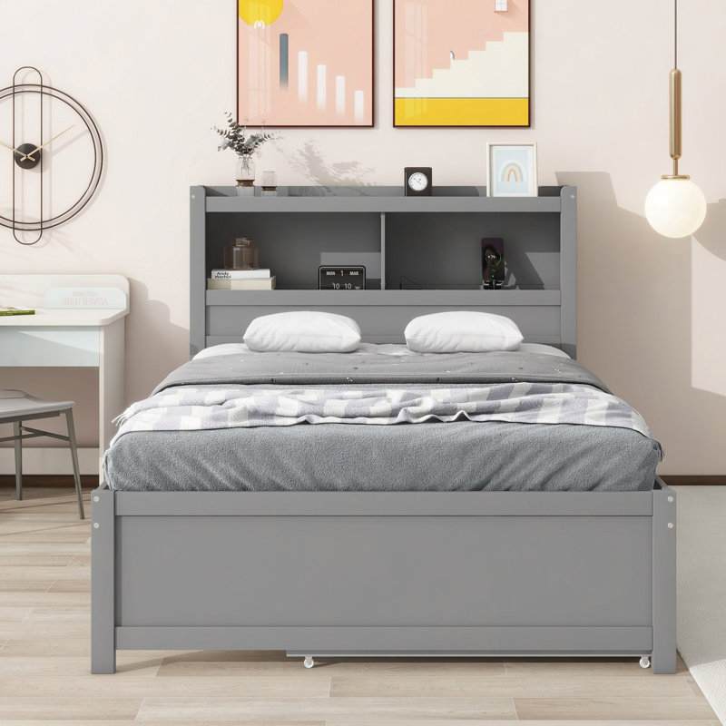 Platform Bed With Trundle, Drawers And USB Plugs