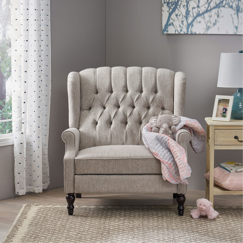 Fauteuil inclinable surdimensionné en tissu à oreilles avec garniture cloutée et coutures capitonnées à boutons pour le salon, la chambre à coucher