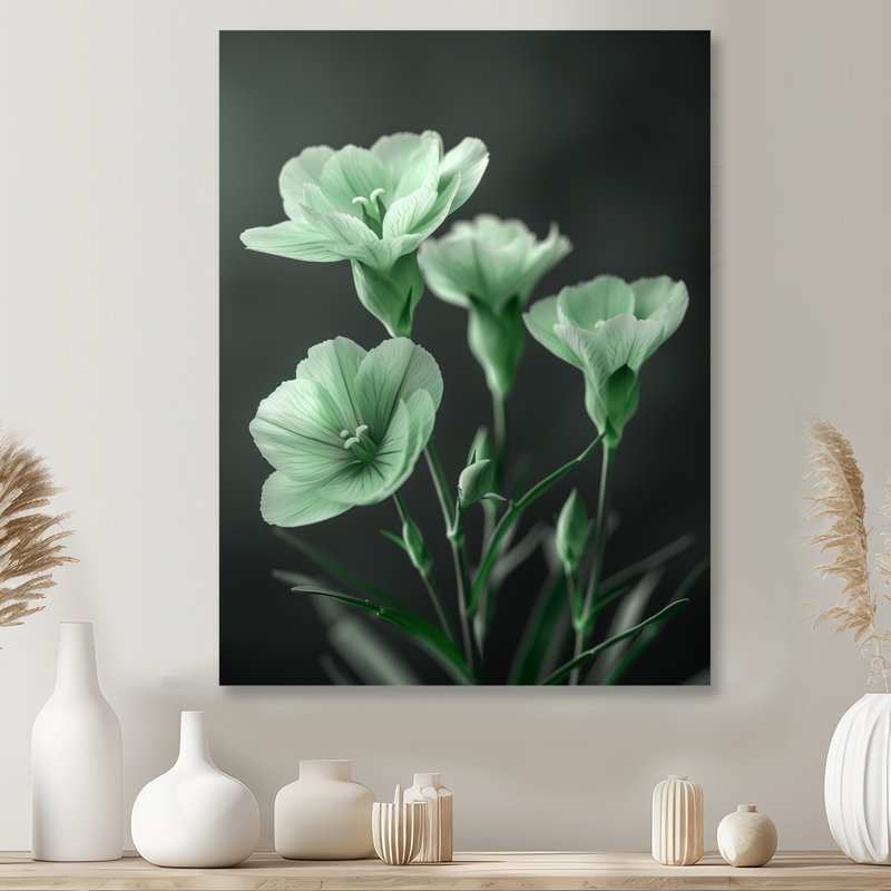 «Monocrhome Green Greey Romantic Carnations Glow», reproduction d'art mural, Métal métal, H 32 po x l 16 po x P 1 po