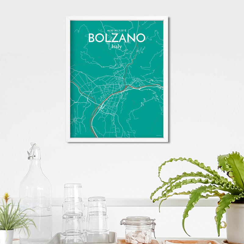 «Bolzano City Map», impression, H 20 po x l 16 po x P 0,05 po, Vert / Brun