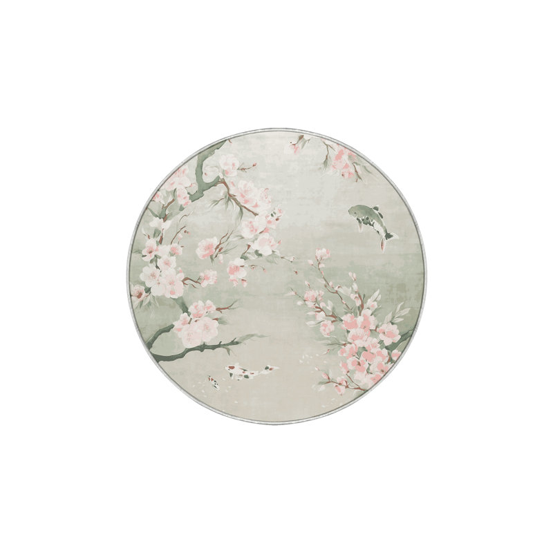 Tapis beige lavable à la machine, Rond 3 pi