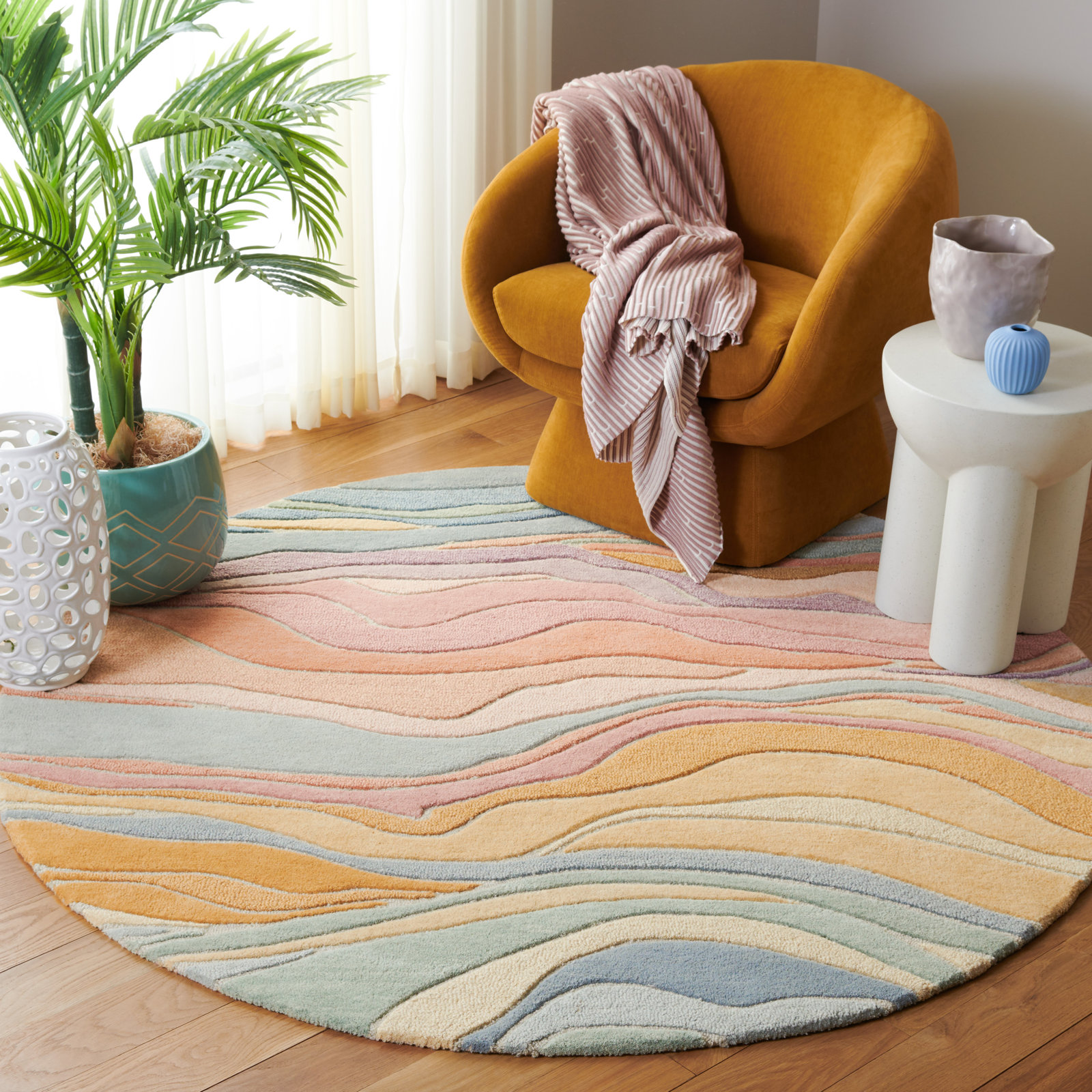 Hand-Tufted Abstract Rug, Round 8'