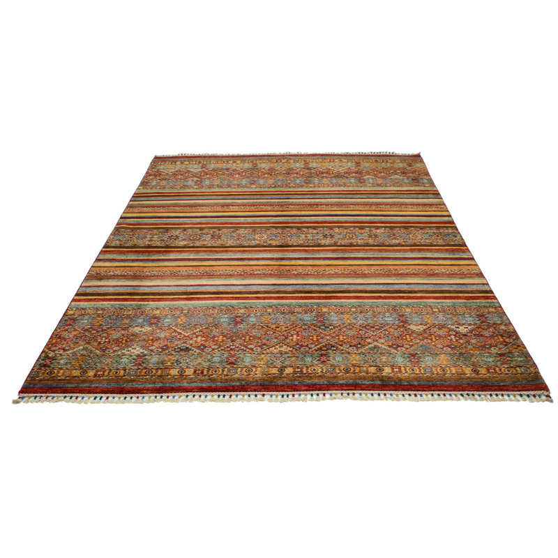 Tapis tribal multicolore et rouge 7 x 7
