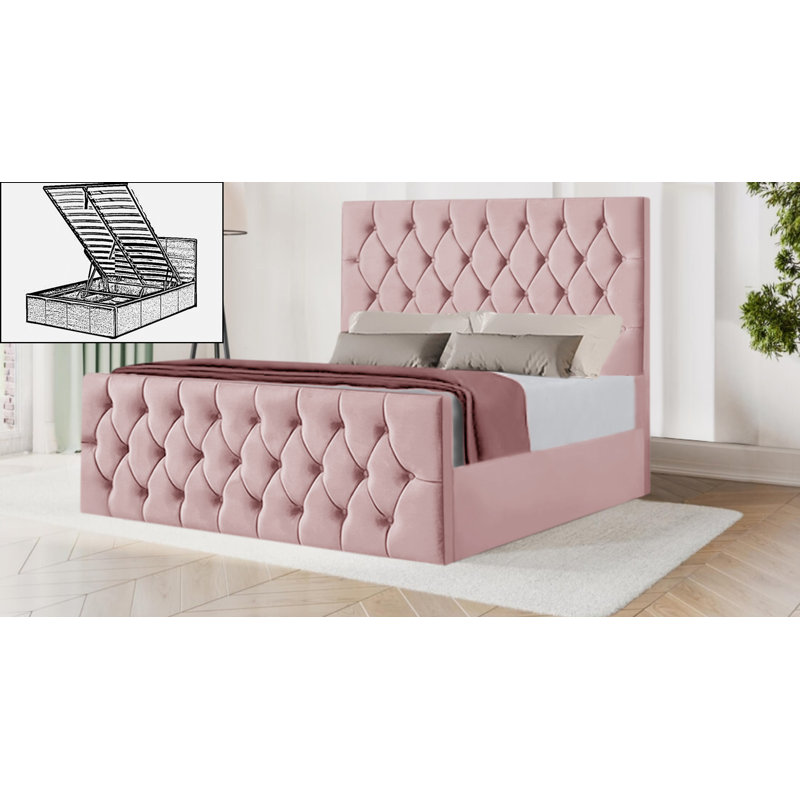 Dowden Upholstered Ottoman Storage Bed, Pink, Kingsize (5')