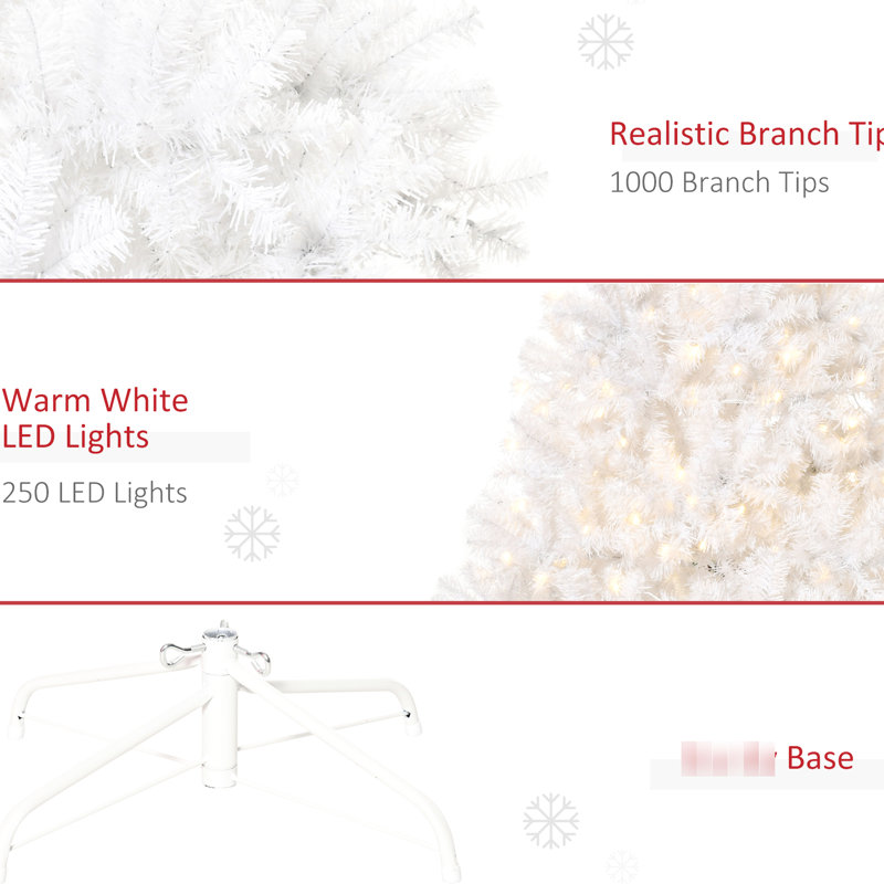 Arbre de Noël blanc de 6 pi, 250 lumières, 1000 branches, ornement économe en espace, blanc, surface durable