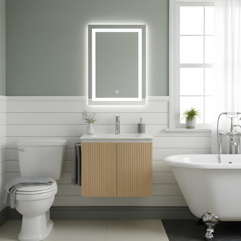 Armoire de salle de bain murale avec lavabo en céramique et porte-serviettes, Jaune / Blanc