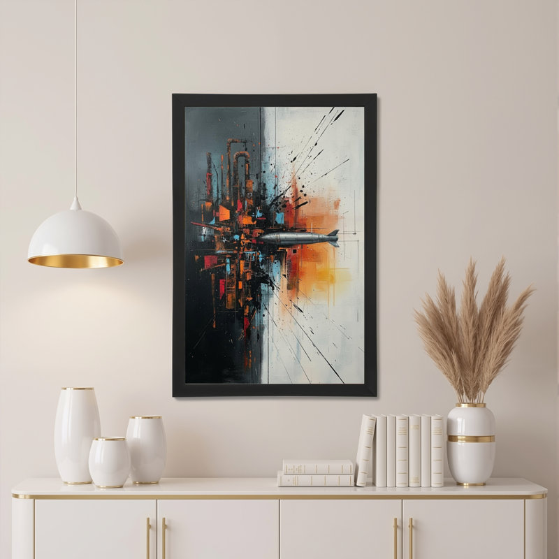 Ensemble de 1 tableau abstrait industriel sur toile tendue, H 30 po x l 20 po