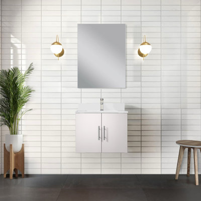 24" W X 22" D Glossy White Bath Vanity With 18" Mirror - Spacious Storage, Fully Assembled, Install Easily Cabinet 24"X22" Mirror, Assembled For Setup