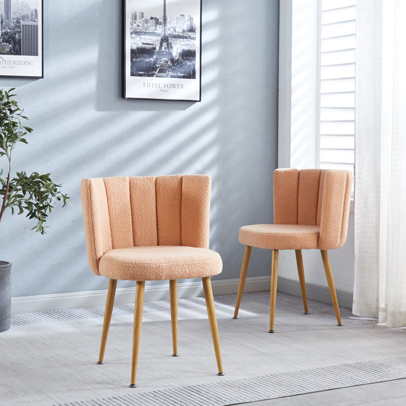 Defreitas Dining Chair with Iron Legs and Cushions, Orange Fabric