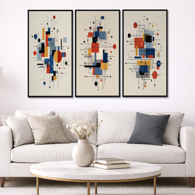 «Yellow Blue», impression géométrique abstraite sur toile encadrée, ensemble de 3