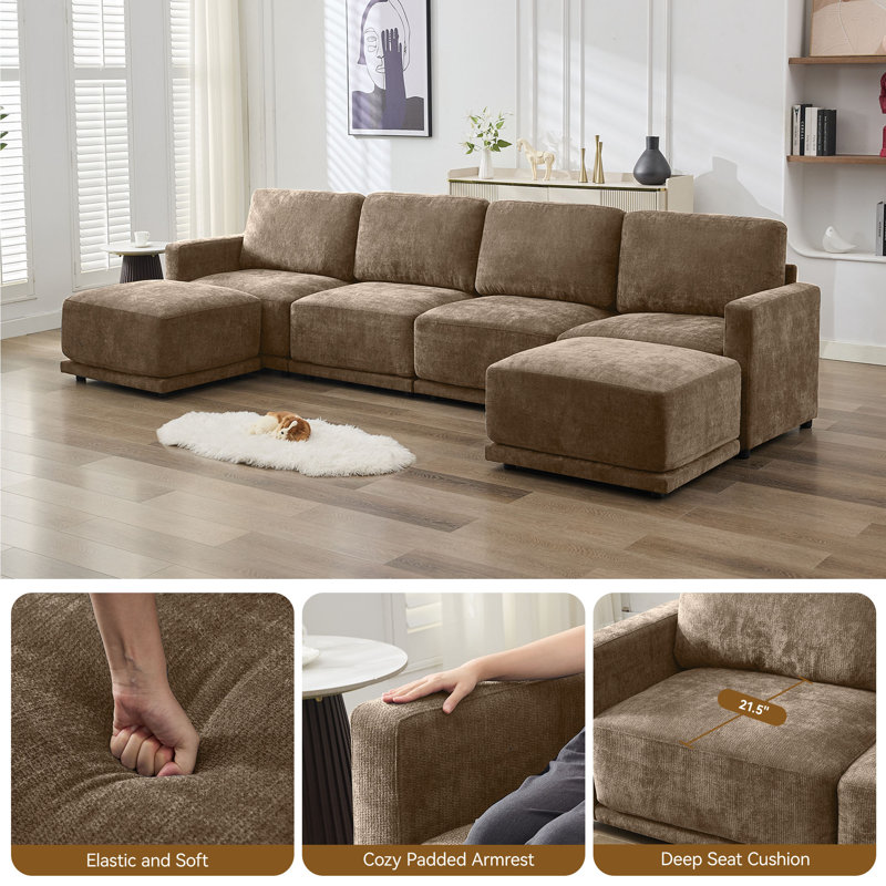 4 - Piece Upholstered Sectional, Brown Chenille