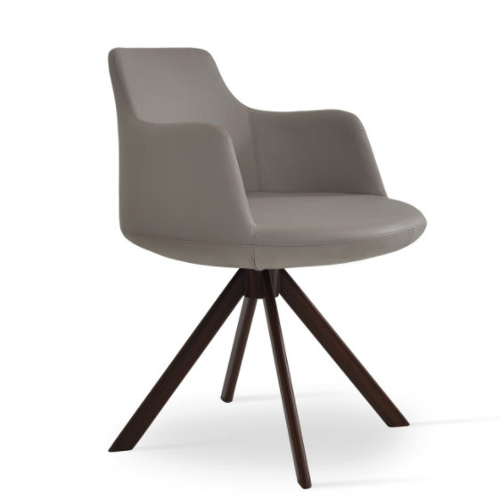 Dervish Sword Swivel Arm Chair, Walnut, Orange Faux Leather