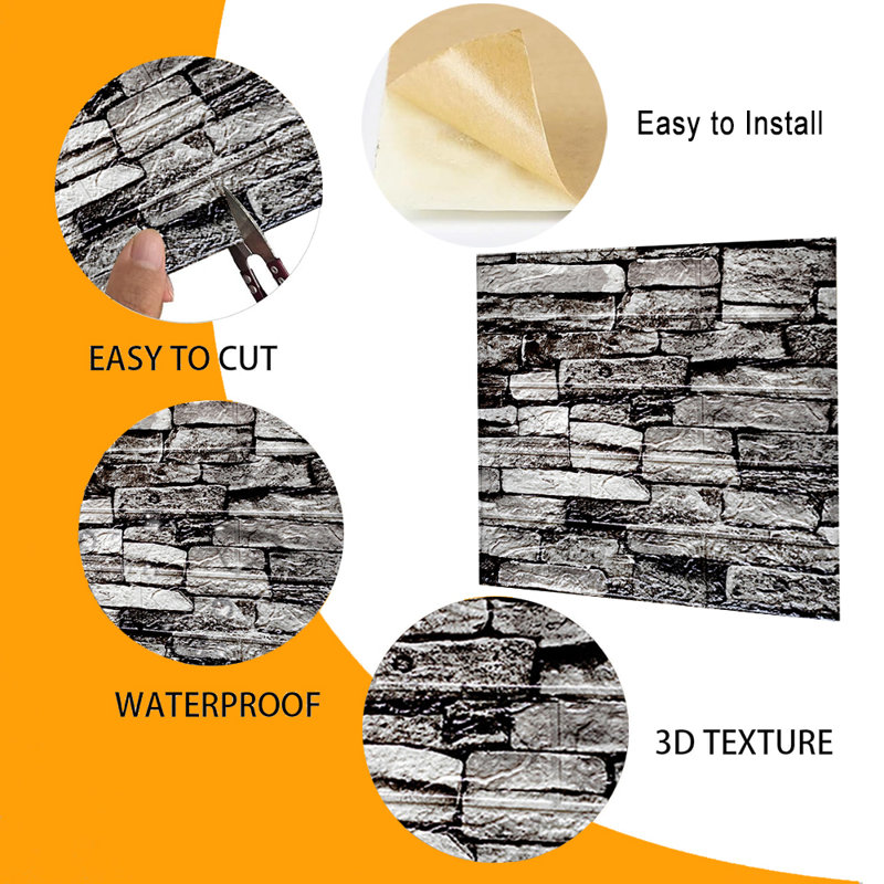 40 autocollants de carrelage mural effet marbre 40 pièces Papier peint imperméable, Noir