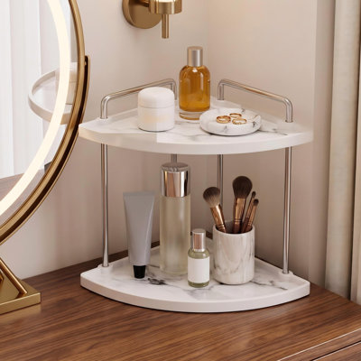 Plateau de salle de bain pour comptoir de salle de bain en céramique à 2 niveaux avec rangement pour maquillage et maquillage
